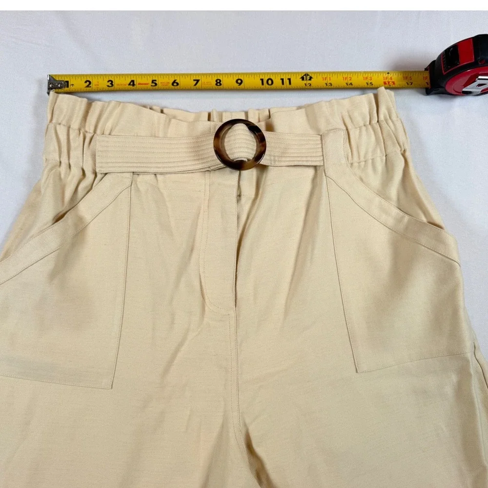 Sezane Silas Cream Linen Blend Paperbag Waist Wide Leg Trousers Pants Ecru Sz 46